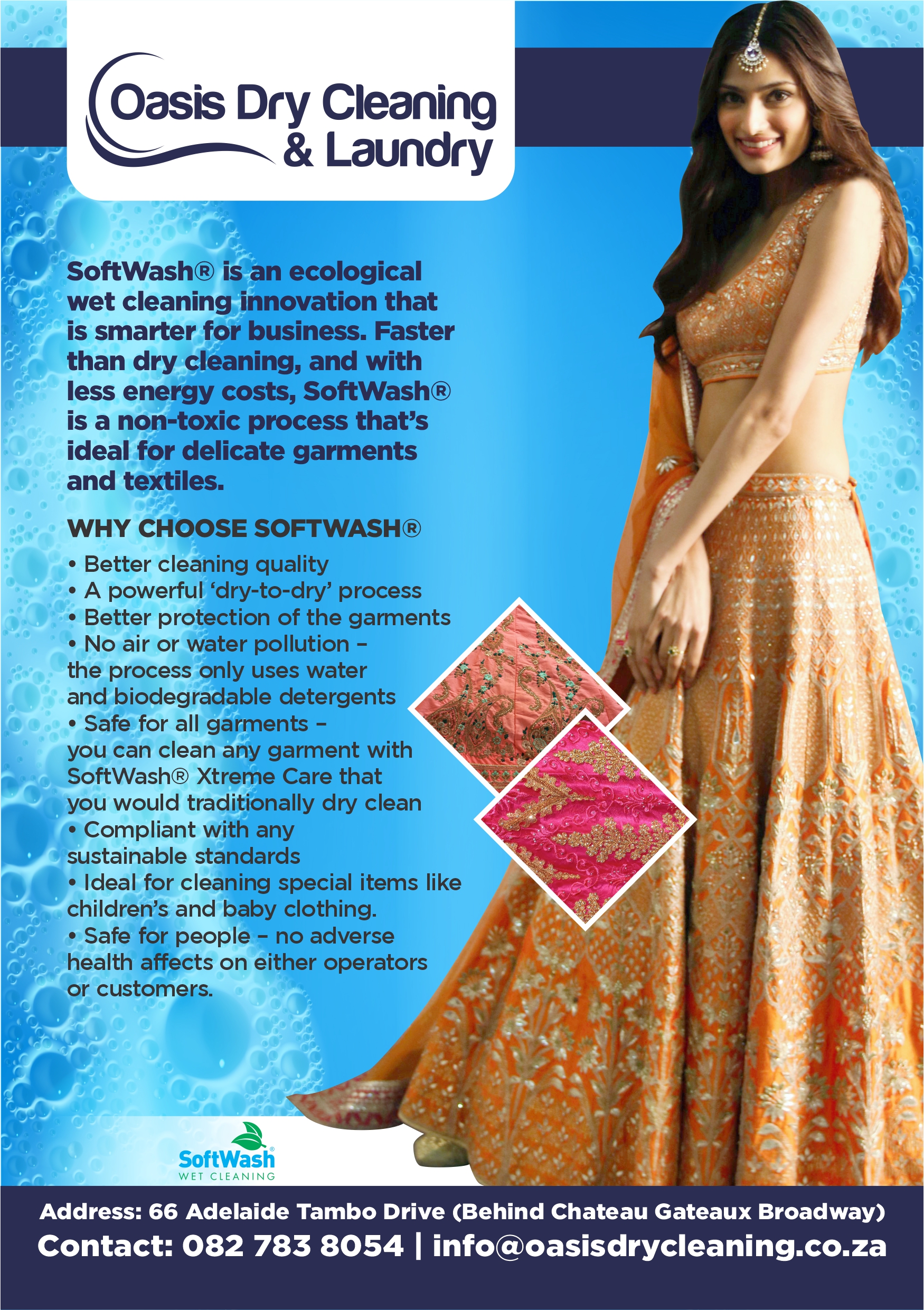 Professional woman in elegant traditional attire showcasing our premium fabric care